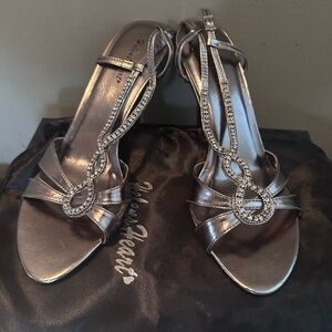 Helens Heart Silver Strappy Heels with Rhinestones